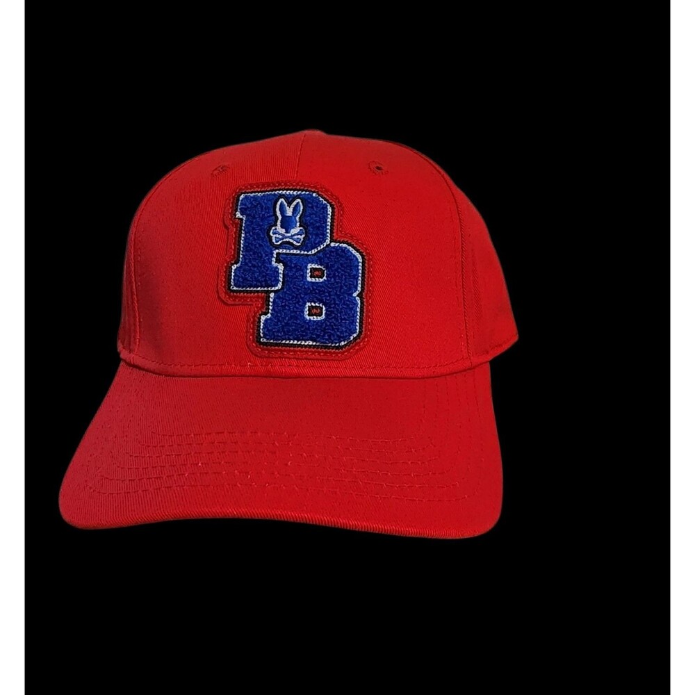 Psyco Bunny Baseball Hat Cap OS Metal Slide Closure Red Embroidered Blue Logo